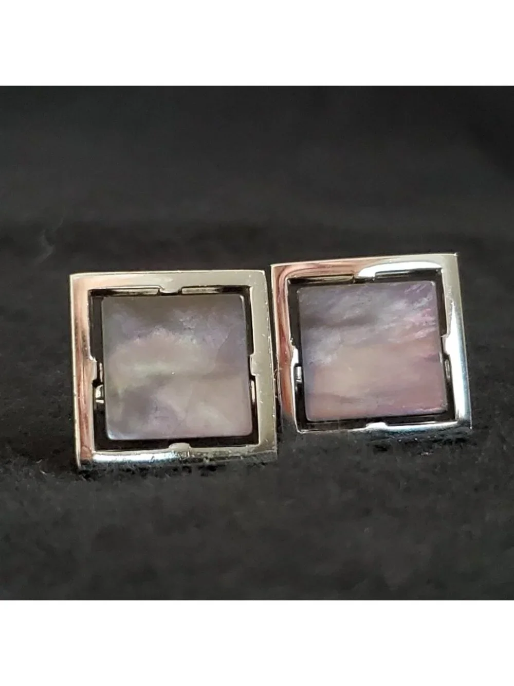Vintage Sarah Cov Mother Of Pearl Cufflinks Gray Pink Silver Tone 7/8